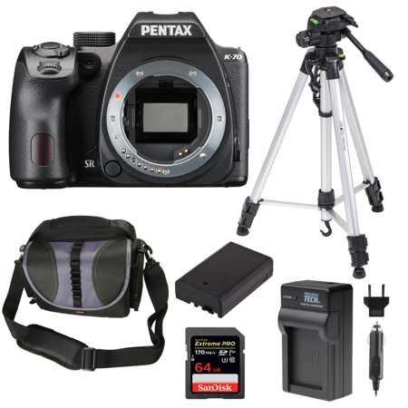Pentax K-70 DSLR Body, Black with Essential Accessories Kit