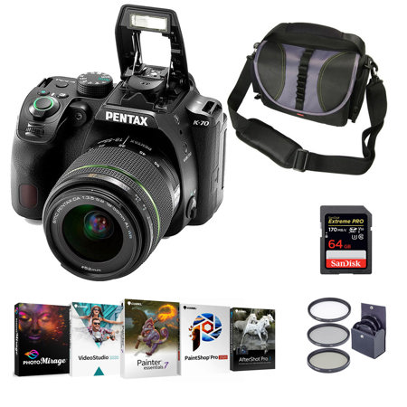 Pentax K-70 DSLR with 18-55mm WR Lens, Black with PC Software & Accessories