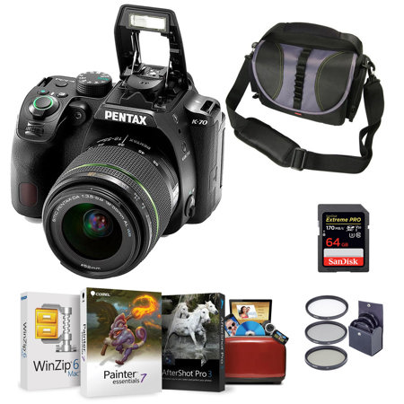 Pentax K-70 DSLR with 18-55mm WR Lens, Black with Mac Software & Accessories