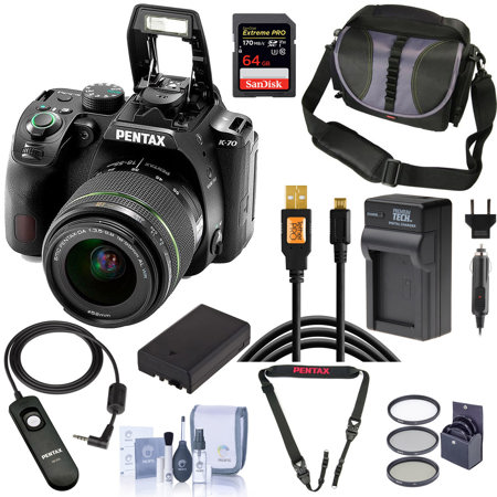 Pentax K-70 DSLR with 18-55mm WR Lens, Black with Premium Accessories Kit