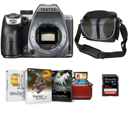 Pentax K-70 DSLR Body, Silver with Mac Editing Software & Accessories