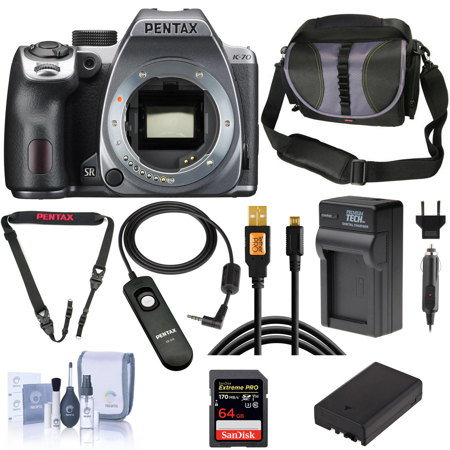 Pentax K-70 DSLR Body, Silver with Premium Accessories Kit
