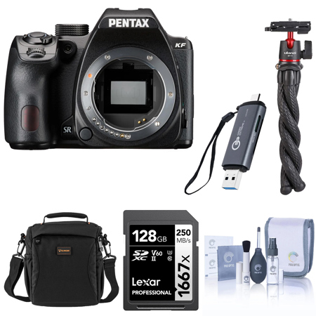 Pentax KF DSLR Camera, Black, Bundle with 128GB Memory Card, USB 3.0 OTG Card Reader, MT-11 Octopus Tripod and Shoulder Bag
