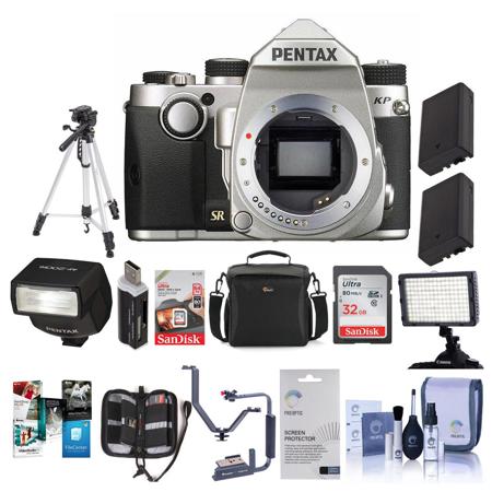 Pentax KP 24MP TTL Autofocus DSLR Camera, Silver With Pro Accessory Bundle