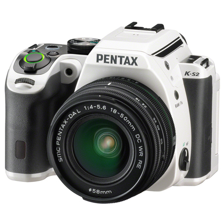 Pentax K-S2 DSLR Camera with 18-50mm WR Lens- White with Racing Stripe