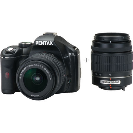 Pentax K-X DSLR Black w/DA L18-55mm+50-200mm Lenses+8GB