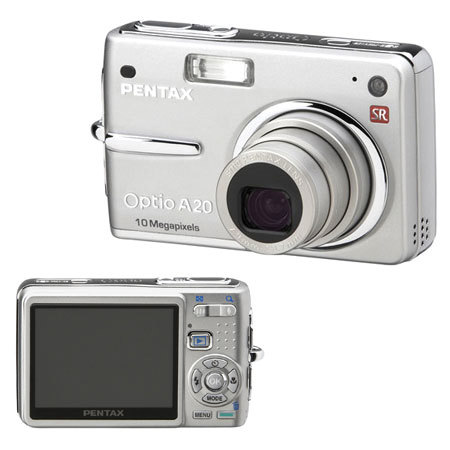 Pentax Optio A20 Digital Camera, 10.0 Megapixel, 3x Optical / 4x Digital Zoom, 2.5" LCD and Shake Reduction (CCD-shift)