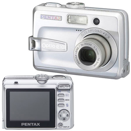 Pentax Optio E10 Digital Camera, 6.0 Megapixel CCD, 3x Optical / 4x Digital Zoom, 2.4" LCD.