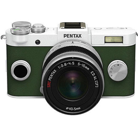 PENTAX Q-S1 Mirrorless Digital Camera w/5-15mm Lens - Pure White/Khaki Green