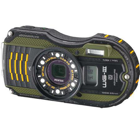 Pentax WG-3 Waterproof 16MP Digital Camera, Green, Bundle with Accessories