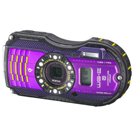 Pentax WG-3 Waterproof 16MP Digital Camera, Purple, Bundle with Accessories