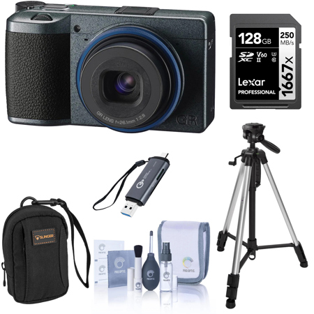 Ricoh GR IIIx Urban Edition Digital Camera, Bundle with 128GB Memory Card with Reader, Camera Bag, Tripod, Includes Cleaning Accessories