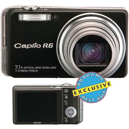 Ricoh Caplio R6 Digital Point & Shoot Camera, 7mp, with 7.1x Optical Zoom, 4.8x Digital Zoom, 2.7" LCD Display - Black Finish - U.S.A. Warranty