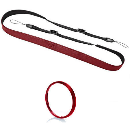 Ricoh Red Lens Ring and Red Leather Strap for GR Digital Compact Camera