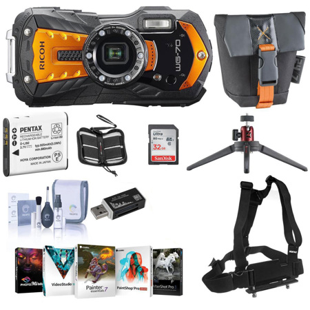 Ricoh WG-70 All-Weather Compact Digital Camera, Orange - With Premium Acc Bundle