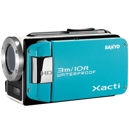 Sanyo VPC-WH1BL Xacti 2 Megapixel Water Proof Flash Memory HD Digital Video Camcorder, 30x Optical Zoom, Blue