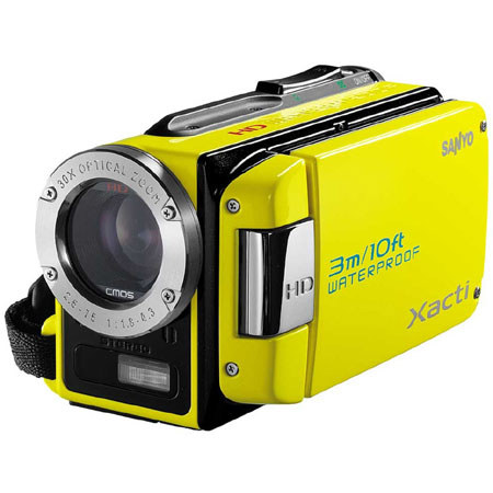 Sanyo VPC-WH1YL Xacti 2 Megapixel Water Proof Flash Memory HD Digital Video Camcorder, 30x Optical Zoom, Yellow