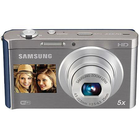 Samsung DV300F 16MP DualView Digital Camera, Silver/Blue Bundle