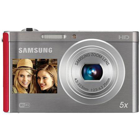 Samsung DV300F 16MP DualView Digital Camera, Silver/Red - Bundle