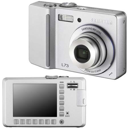 Samsung Digimax L73 Digital Camera 7.2 Megapixel, 3x Optical Zoom, 5x Digital Zoom, 2.5" LCD Screen, Silver