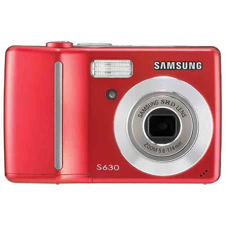 Samsung Digimax S630 Point and Shoot Digital Camera, 6.0 Megapixel, 3x Optical Zoom, 5x Digital Zoom, 2.5" LCD Screen, USB 2.0, Red