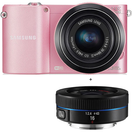 Samsung NX1000 Camera with 20-50mm & 16mm Lens, Pink