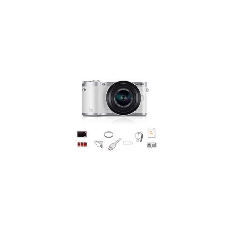 Samsung NX300 Mirrorless Dig.Camera, 20-50mm F/3.5-5.6 ED II,Wht/Silv w/BUNDLE B