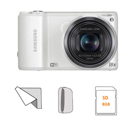 Samsung WB250F Camera, White, Bundle w/Case, 8GB Card, Microfiber Cloth