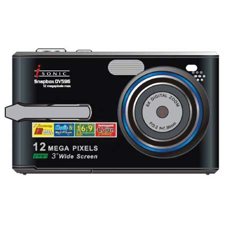 iSonic Snapbox DV-596 5.0 MP Digital Point & Shoot Camera, 3x Optical, 8x Digital Zoom Lens, 3" LCD Screen, MP3, MPEG 4 Player