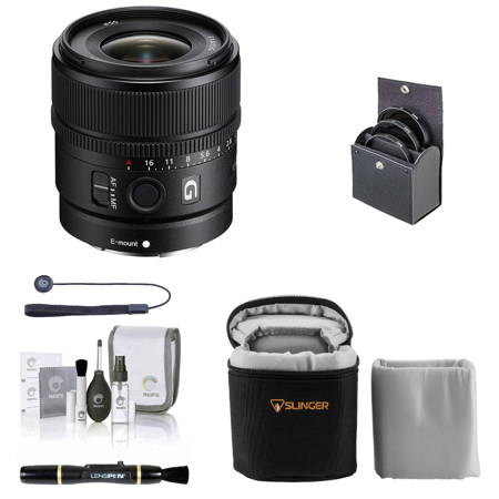 Sony E 15mm f/1.4 G Lens, Bundle with ProOptic 55mm Filter Kit, Lens Case, Lens Cleaner, Cleaning Kit, Universal Lens Cap Tether