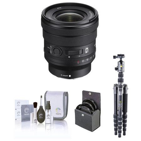 Sony FE PZ 16-35mm f/4 G Lens for Sony E, Bundle with Vanguard VEO 3 GO 235AB 23mm 5-Section Aluminum Travel Tripod with T-50 Ball Head, Filter Kit, Cleaning Kit