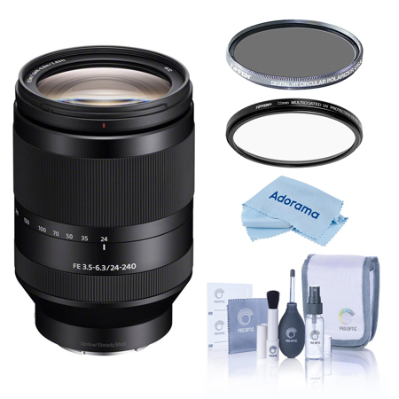 Sony FE 24-240mm f/3.5-6.3 OSS Lens for Sony E, with Tiffen 72mm UV, CPL Filters