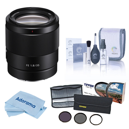 Sony FE 35mm f/1.8 Lens, Bundle with 55mm Essentials Filter Kit, Cleaning Kit and Cleaning Cloth