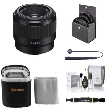 Sony FE 50mm f/1.8 Lens for Sony E, Bundle with 49mm Filter Kit, Lens Case, Lens Cleaner, Cleaning Kit, Lens Cap Tether