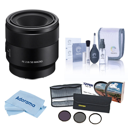 Sony FE 50mm f/2.8 Macro Lens for Sony E, Bundle with 55mm Essentials Filter Kit, Cleaning Kit and Cleaning Cloth