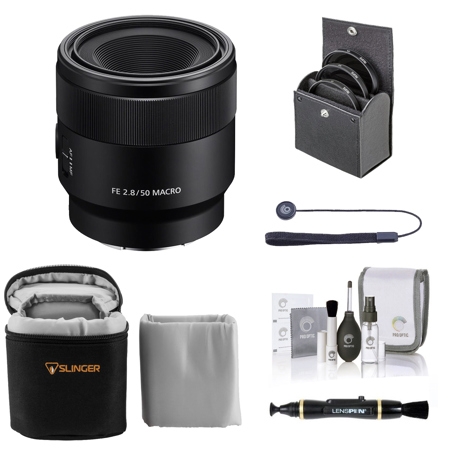 Sony FE 50mm f/2.8 Macro Lens for Sony E, Bundle with 55mm Filter Kit, Lens Case, Lens Cleaner, Cleaning Kit, Lens Cap Tether