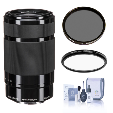 Sony E 55-210mm f/4.5-6.3 OSS Lens for Sony E, Black, Bundle with Tiffen 49mm UV and CPL Filters