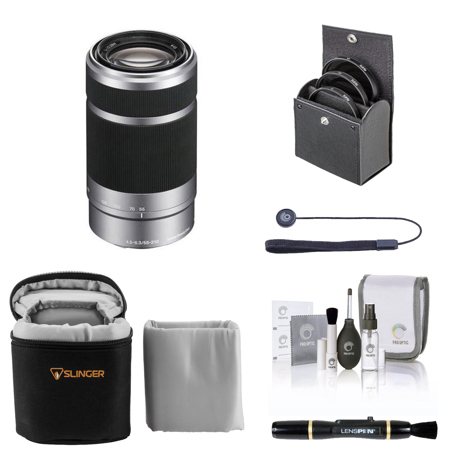 Sony E 55-210mm f/4.5-6.3 OSS Lens for Sony E, Silver/Black w/Essentials Kit