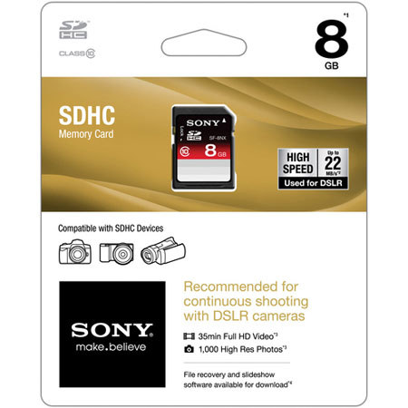 Sony SDHC 8GB Class 10 Memory Card, 22 Mbps