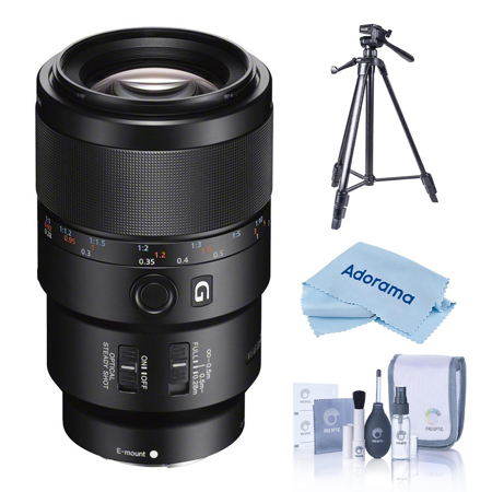 Sony FE 90mm f/2.8 Macro G OSS Lens, Bundle with Vanguard Vesta 203AGH Tripod, Cleaning Kit, Cleaning Cloth