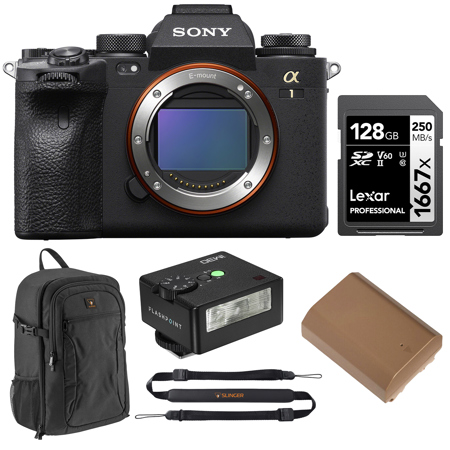 Sony Alpha 1 Mirrorless Camera, Bundle with Alpine 200 Backpack, 128GB UHS-II Memory Card, Extra Battery, iM30 Mini Flash, Quick Release Sling Strap