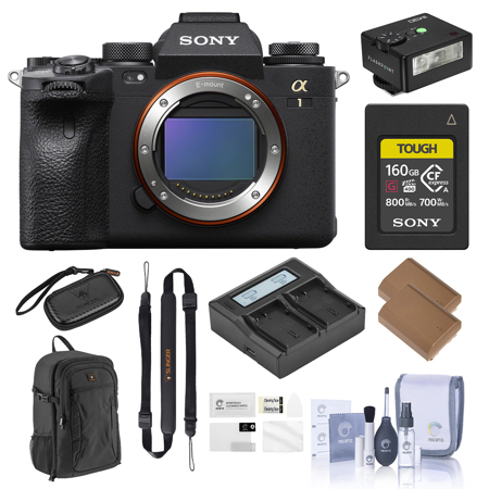 Sony Alpha 1 Mirrorless Camera, Bundle with TOUGH 160GB CFexpress Type A Memory Card, Alpine 200 Camera Backpack, iM30 Mini Flash, 2x Extra Battery, Dual Smart Charger, 2x Smart Charger Plate, Screen Protector, Memory Card Wallet, Cleaning Kit, Quick Release Sling Strap