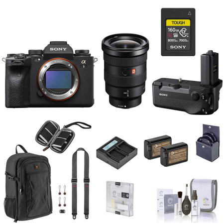 Sony Alpha 1 Mirrorless Camera with FE 16-35mm f/2.8 GM E-Mount Lens, Bundle with VG-C4EM Vertical Grip, 160GB CFexpress Memory Card, Backpack, Strap, 2x Battery and Accessories