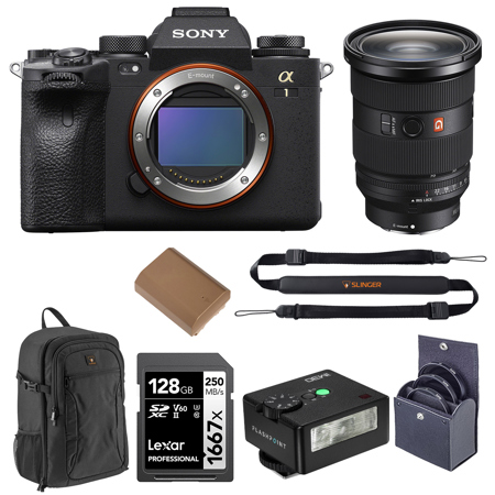 Sony Alpha 1 Mirrorless Camera with FE 24-70mm f/2.8 GM II Lens, Bundle with Lowepro m-Trekker BP 150 Backpack, 128GB Memory Card, Extra Battery and 72mm Filter Kit
