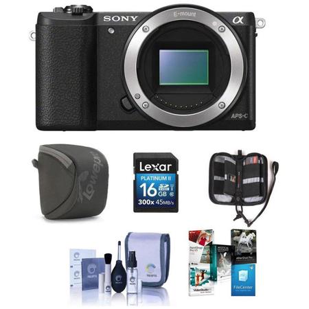 Sony Alpha A5100 Mirrorless Digital Camera Body, Black & Free Accessories