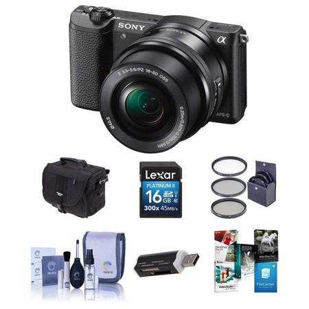 Sony Alpha A5100 Camera w/16-50mm Lens, Black w/Pc Free Accessory Bundle