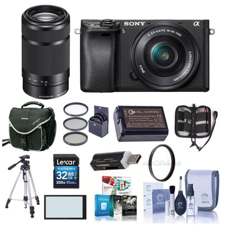 Sony Alpha A6000 Mirrorless w/ 16-50mm & 55-210mm OSS Lenses & Premium Kit,Black