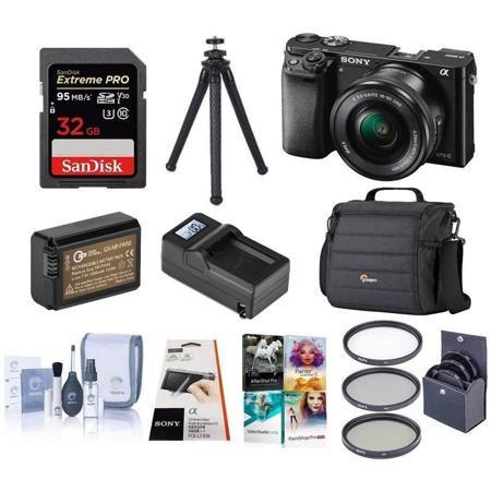 Sony Alpha A6000 Mirrorless W/ 16-50mm OSS Lens and Free Accessories, Black