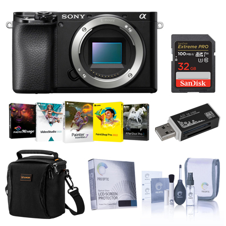 Sony Alpha a6100 Mirrorless Camera - Bundle With Camera Case, 32GB SDHC Card, Card Reader, LCD Protector Cover, Cleaning Kit, PC Software Package