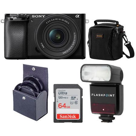 Sony Alpha a6100 Mirrorless Camera with 16-50mm Lens W/FP TTL R2 Flash Bundle